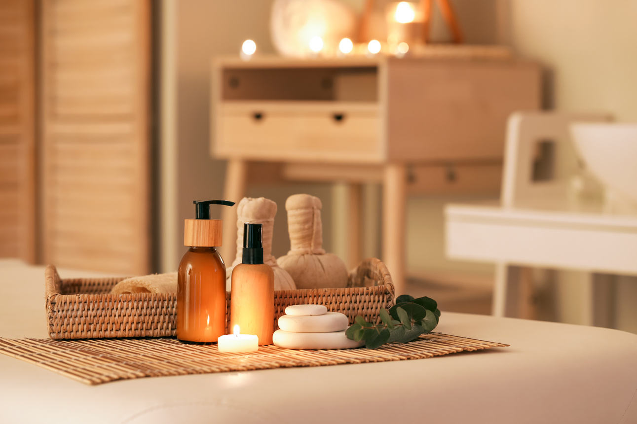 Spa Supplies on Table in Beauty Salon